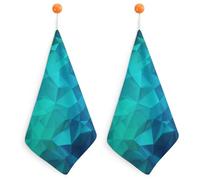 Jubonexis Abstract Geometric Polygonal Pattern Blue Small Hand Towel with Hanging Loop 2 PCS Absorbent Soft Wash Cloth for Kitchen Bathroom
