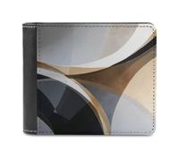 Jubonexis Abstract Geometric Shapes Black Beige Soft PU Leather Bifold Wallet, Coin Purse Credit Pass Case, Durable Card-Holder Slim Billfold for Men Woman Money Storage