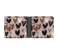 Jubonexis Abstract Hearts in Brown Black White Colors Soft PU Leather Bifold Wallet, Coin Purse Credit Pass Case, Durable Card-Holder Slim Billfold for Men Woman Money Storage