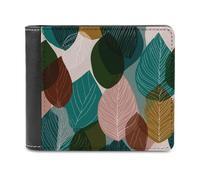 Jubonexis Abstract Leaf Pattern Graphic Modern Soft PU Leather Bifold Wallet, Coin Purse Credit Pass Case, Durable Card-Holder Slim Billfold for Men Woman Money Storage