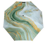 Jubonexis Abstract Light Green Marble Gold Veining Folding Umbrella 3 Folds Auto Windproof Travel Umbrellas Strong Lightweight Umbrellas for Outdoor Sun & Rain