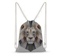 Jubonexis Abstract Lion Face Geometric Shapes Drawstring Backpack Canvas String Bag Lightweight Sports Gym Bag for Men Women