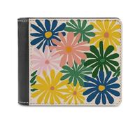 Jubonexis Abstract Minimalistic Colorful Flower on Beige Soft PU Leather Bifold Wallet, Coin Purse Credit Pass Case, Durable Card-Holder Slim Billfold for Men Woman Money Storage