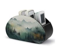Jubonexis Abstract Minimalistic Forest Green Remotes Control Holder with 5 Compartments Leather TV Remote Caddy Storage Box Desktop Organizer
