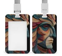 Jubonexis Abstract Native Man ID Badge Holder Retractable Clip Card Holder Card Protector Name Badge Name Tag for Work Office Doctor Nurse