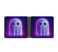 Jubonexis Abstract Neon Purple Glowing Ghost Soft PU Leather Bifold Wallet, Coin Purse Credit Pass Case, Durable Card-Holder Slim Billfold for Men Woman Money Storage