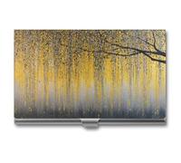 Jubonexis Abstract Silver and Gold Weeping Willow Tree Business Card Holder, Pocket Slim Metal Business Card Case for Women Men