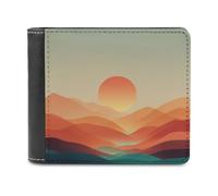 Jubonexis Abstract Sunset Over Hills and Valley Soft PU Leather Bifold Wallet, Coin Purse Credit Pass Case, Durable Card-Holder Slim Billfold for Men Woman Money Storage