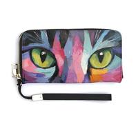 Jubonexis Abstract Tabby Cat's Face PU Leather Clutch Long Bifold Wallet, Coin Purse Credit Pass Case, Durable Card-Holder Money Storage for Women Men