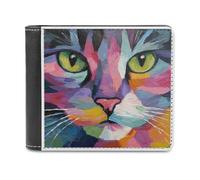 Jubonexis Abstract Tabby Cat's Face Soft PU Leather Bifold Wallet, Coin Purse Credit Pass Case, Durable Card-Holder Slim Billfold for Men Woman Money Storage