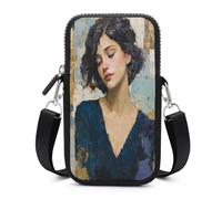 Jubonexis Abstract Woman Dark Brown Wavy Hair Crossbody Mobile Phone Bag Smartphone Bag With Adjustable Strap