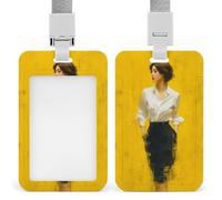 Jubonexis Abstract Woman in White Shirt ID Badge Holder Retractable Clip Card Holder Card Protector Name Badge Name Tag for Work Office Doctor Nurse