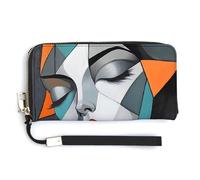 Jubonexis Abstract Woman's Face Geometric PU Leather Clutch Long Bifold Wallet, Coin Purse Credit Pass Case, Durable Card-Holder Money Storage for Women Men