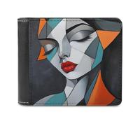 Jubonexis Abstract Woman's Face Geometric Soft PU Leather Bifold Wallet, Coin Purse Credit Pass Case, Durable Card-Holder Slim Billfold for Men Woman Money Storage