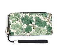 Jubonexis Acorns and Oak Leaves Pattern PU Leather Clutch Long Bifold Wallet, Coin Purse Credit Pass Case, Durable Card-Holder Money Storage for Women Men