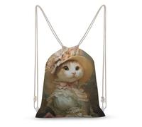 Jubonexis Adorable Cat Wearing A Victorian-style Dress Drawstring Backpack Canvas String Bag Lightweight Sports Gym Bag for Men Women