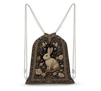 Jubonexis Adorable Rabbit Flowers Dark Academia Aesthetic Drawstring Backpack Canvas String Bag Lightweight Sports Gym Bag for Men Women