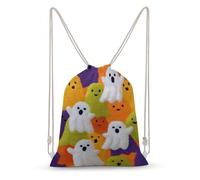 Jubonexis Adorable White Ghosts Floating on Orange Violet Drawstring Backpack Canvas String Bag Lightweight Sports Gym Bag for Men Women
