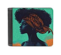 Jubonexis African Woman Afro Head Wrap Soft PU Leather Bifold Wallet, Coin Purse Credit Pass Case, Durable Card-Holder Slim Billfold for Men Woman Money Storage