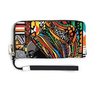 Jubonexis African Woman Tribal Headwear PU Leather Clutch Long Bifold Wallet, Coin Purse Credit Pass Case, Durable Card-Holder Money Storage for Women Men
