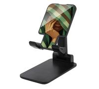 Jubonexis African Woman's Hand Striped Green Brown Fabric Cell Phone Stand Foldable Adjustable Phone Stand for Desk