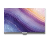 Jubonexis Agate Slice Purple Blue White Business Card Holder, Pocket Slim Metal Business Card Case for Women Men