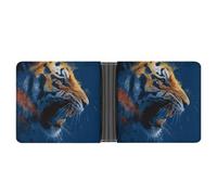 Jubonexis Aggressive Roaring Tiger Head on Blue Soft PU Leather Bifold Wallet, Coin Purse Credit Pass Case, Durable Card-Holder Slim Billfold for Men Woman Money Storage