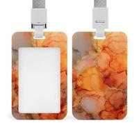 Jubonexis Alcohol Ink Abstract Orange and Gold Marble ID Badge Holder Retractable Clip Card Holder Card Protector Name Badge Name Tag for Work Office Doctor Nurse