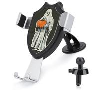 Jubonexis Alloween Ghost Holding Orange Pumpkin Car Phone Holder Mount Triangle Clip Base Air Vent Cell Phone Car Mount Automotive Accessories for 4-6 Inches Cell Smartphones