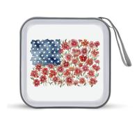 Jubonexis America Flag with Wild Flower Pattern CD Case DVD Storage Case Portable