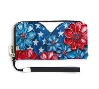 Jubonexis American Flag Big Heart Shape PU Leather Clutch Long Bifold Wallet, Coin Purse Credit Pass Case, Durable Card-Holder Money Storage for Women Men