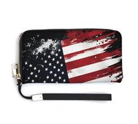 Jubonexis American Flag Graffiti PU Leather Clutch Long Bifold Wallet, Coin Purse Credit Pass Case, Durable Card-Holder Money Storage for Women Men