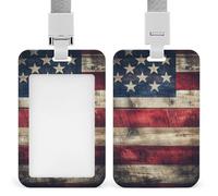 Jubonexis American Flag on Wood ID Badge Holder Retractable Clip Card Holder Card Protector Name Badge Name Tag for Work Office Doctor Nurse
