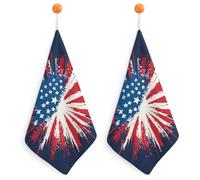 Jubonexis American Flag-themed Circular Explosion Small Hand Towel with Hanging Loop 2 PCS Absorbent Soft Wash Cloth for Kitchen Bathroom