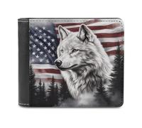 Jubonexis American Flag White Wolf Soft PU Leather Bifold Wallet, Coin Purse Credit Pass Case, Durable Card-Holder Slim Billfold for Men Woman Money Storage