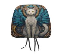 Jubonexis Angel Cat with Blue Wings Printed Car Headrest Cover,2 Pieces, Elastic Comfort Head Rest Cover for Women Men, Universal Fits Most Cars Van SUV Truck, Car Interior Decor Accessories