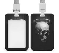 Jubonexis Angel Skull with A Halo Dark Gothic ID Badge Holder Retractable Clip Card Holder Card Protector Name Badge Name Tag for Work Office Doctor Nurse