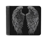 Jubonexis Angel Wings on Black Soft PU Leather Bifold Wallet, Coin Purse Credit Pass Case, Durable Card-Holder Slim Billfold for Men Woman Money Storage