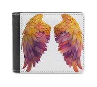 Jubonexis Angel Wings Yellow Orange Purple Soft PU Leather Bifold Wallet, Coin Purse Credit Pass Case, Durable Card-Holder Slim Billfold for Men Woman Money Storage