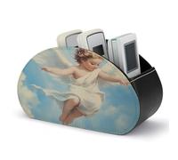 Jubonexis Angel with White Wings Remotes Control Holder with 5 Compartments Leather TV Remote Caddy Storage Box Desktop Organizer