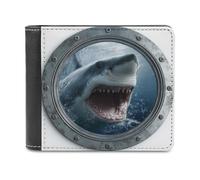 Jubonexis Angry Shark Soft PU Leather Bifold Wallet, Coin Purse Credit Pass Case, Durable Card-Holder Slim Billfold for Men Woman Money Storage