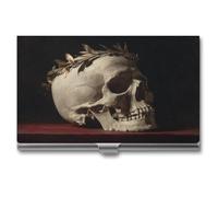 Jubonexis Antique Skull with an Olive Branch Business Card Holder, Pocket Slim Metal Business Card Case for Women Men