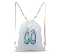 Jubonexis Aqua-blue Ballet Slippers with White Bows Drawstring Backpack Canvas String Bag Lightweight Sports Gym Bag for Men Women