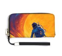 Jubonexis Astronaut in The Space Orange PU Leather Clutch Long Bifold Wallet, Coin Purse Credit Pass Case, Durable Card-Holder Money Storage for Women Men