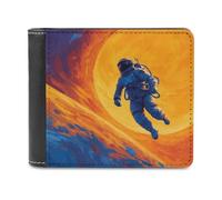Jubonexis Astronaut in The Space Orange Soft PU Leather Bifold Wallet, Coin Purse Credit Pass Case, Durable Card-Holder Slim Billfold for Men Woman Money Storage