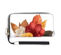 Jubonexis Autumn Bouquet Leaves Red Golden Yellow PU Leather Clutch Long Bifold Wallet, Coin Purse Credit Pass Case, Durable Card-Holder Money Storage for Women Men
