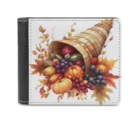 Jubonexis Autumn Cornucopia Leaves Fruits Vegetables Soft PU Leather Bifold Wallet, Coin Purse Credit Pass Case, Durable Card-Holder Slim Billfold for Men Woman Money Storage