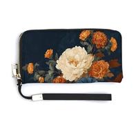 Jubonexis Autumn Harvest Orange and Navy Blue Pumpkins PU Leather Clutch Long Bifold Wallet, Coin Purse Credit Pass Case, Durable Card-Holder Money Storage for Women Men