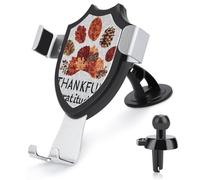Jubonexis Autumn Leaves Pine Cones THANKFUL Gratitude Car Phone Holder Mount Triangle Clip Base Air Vent Cell Phone Car Mount Automotive Accessories for 4-6 Inches Cell Smartphones