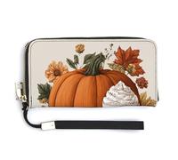 Jubonexis Autumn Orange Pumpkin American Football PU Leather Clutch Long Bifold Wallet, Coin Purse Credit Pass Case, Durable Card-Holder Money Storage for Women Men
